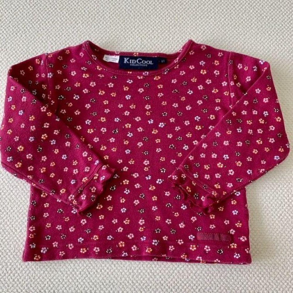 3/$15 Girls Top -2T- Dark Red with small flowers